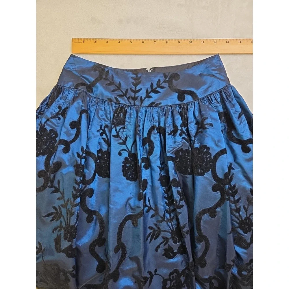 Vtg 80s Scott McClintock Blue‎ Satin Black Velvet Skirt Size 6 Prom Whimsygoth